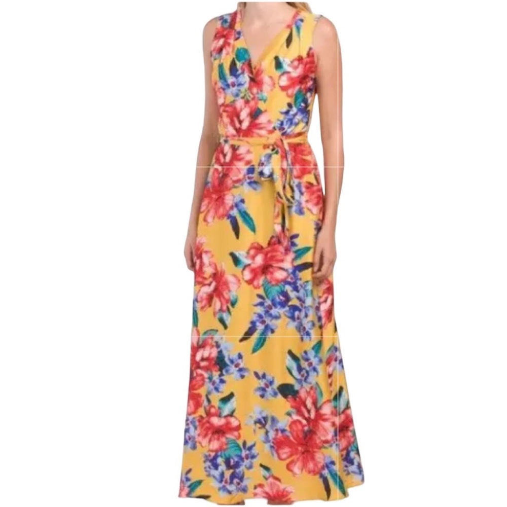 TAHARI Floral Print Satin Maxi Dress
